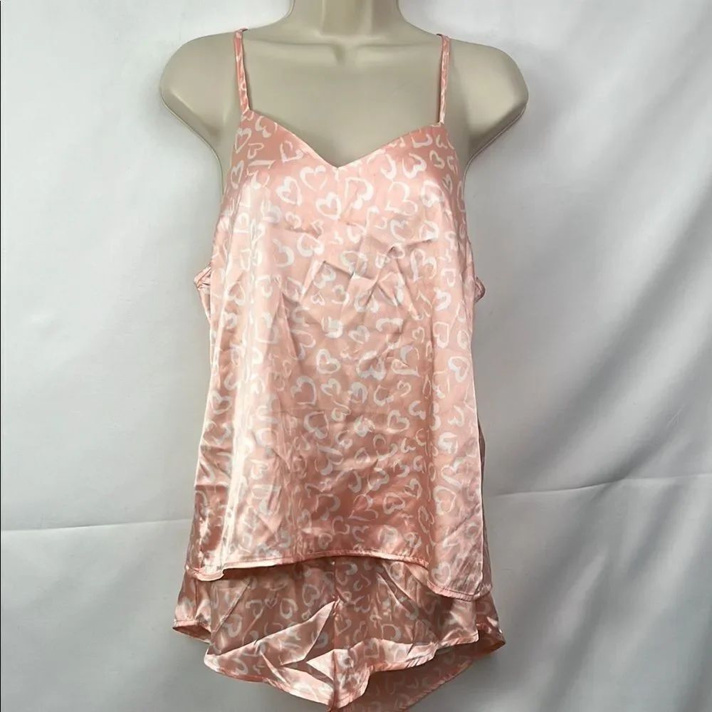 Cozy Rozy Pink 2 Piece shortie pajama set Hearts NWT medium